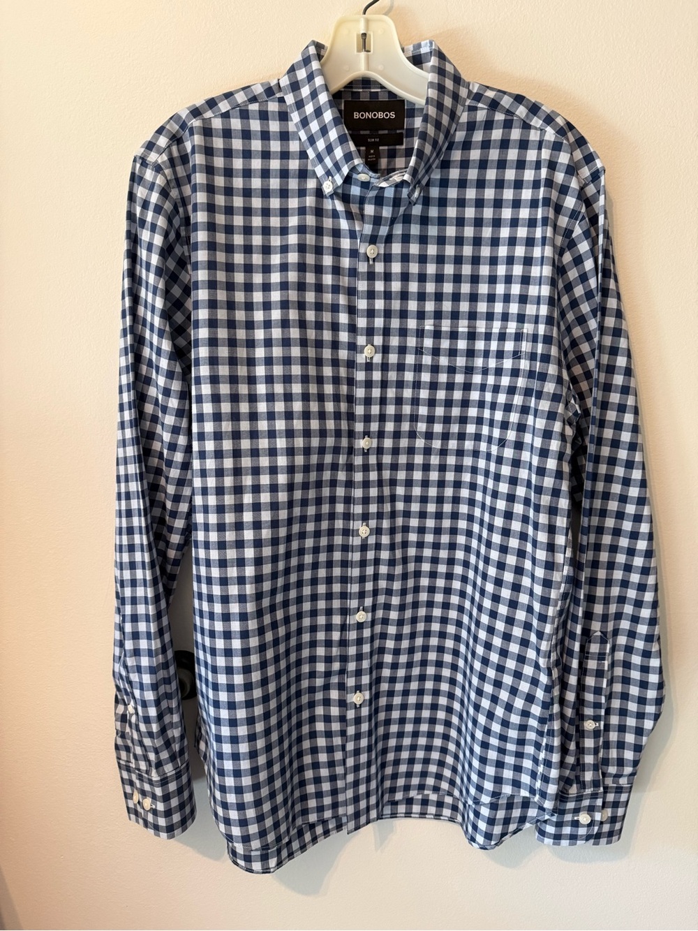 Bonobos Men's Slim Fit Navy and Light Blue Gingham Button-Down Shirt